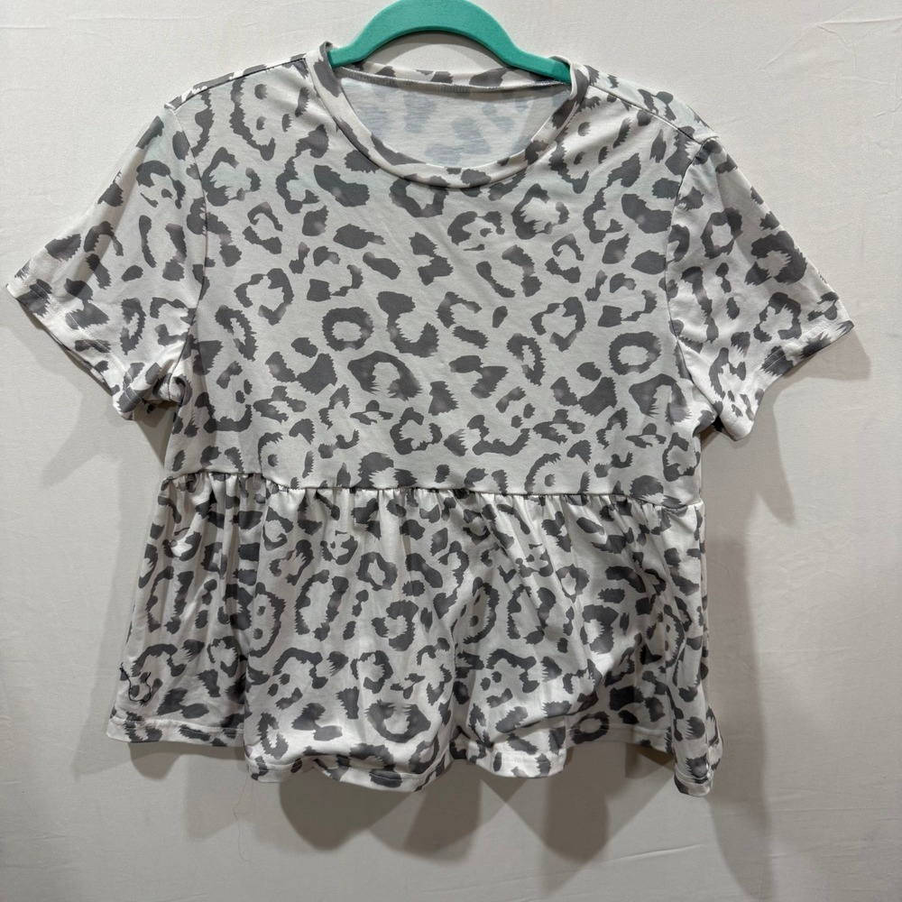 Shein Women‎ Grey Leopard Print Peplum Short Sleeve Top Size L C1MM1W9R